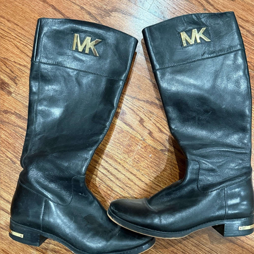 Black Leather Knee-High Boots Michael Kors